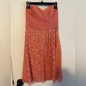 David's Bridal Pink Mesh Lace Strapless Ruched Formal Mini Party Dress 6